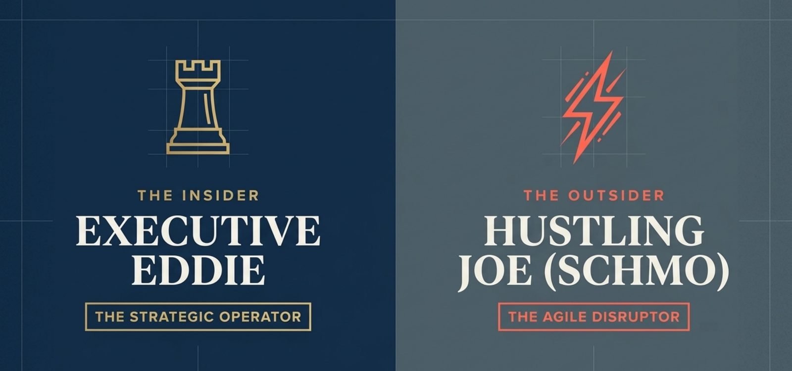 Executive Eddie, the insider and strategic operator, beside Hustling Joe, the outsider and agile disruptor