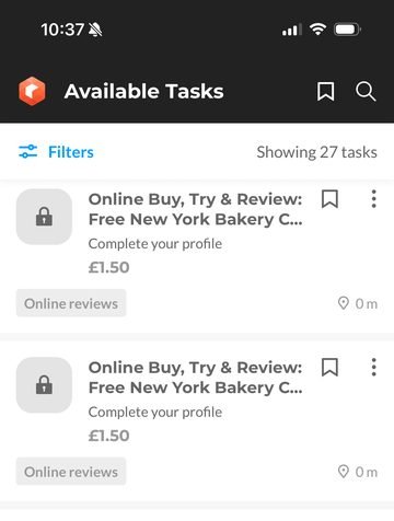 Mystery shopping app listing online review tasks paying £1.50 each